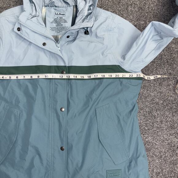 LL Bean Womens XL Mountain Classic Flannel Lined Hooded Rain Jacket Blue/ Teal - Picture 8 of 12